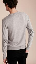 Burberry Burberry Check Trim Cashmere Cotton Sweater, Size: L, Grey