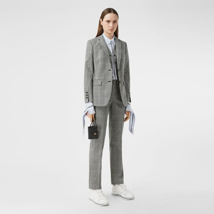 Burberry Burberry Waistcoat Panel Check Technical Wool Tailored Jacket, Size: 04, Black