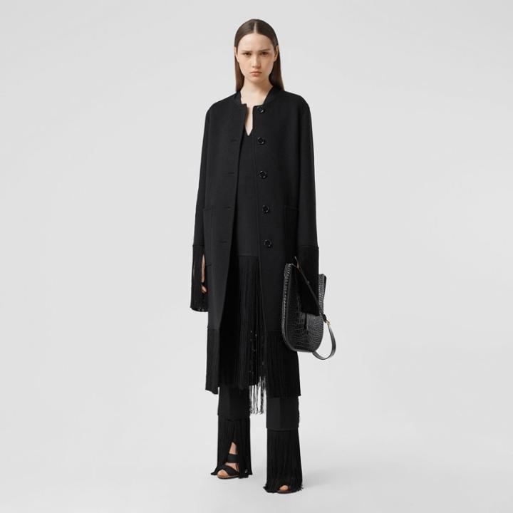 Burberry Burberry Fringed Grain De Poudre Wool Tailored Trousers, Size: 02, Black