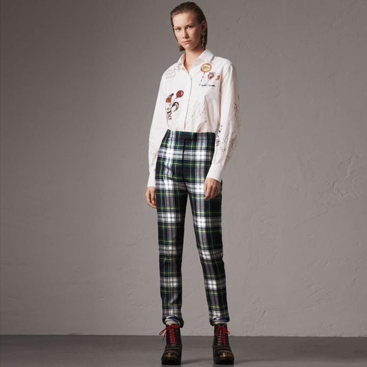 Burberry Burberry Tartan Wool High-waisted Stirrup Trousers, Size: 08