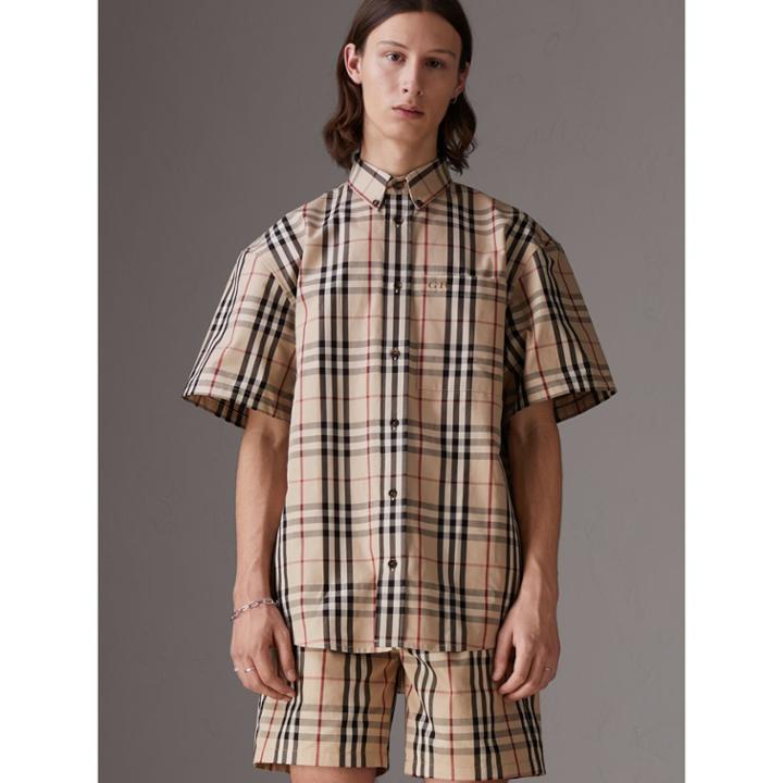 Burberry Gosha X Burberry Short-sleeve Check Shirt, Size: M, Yellow