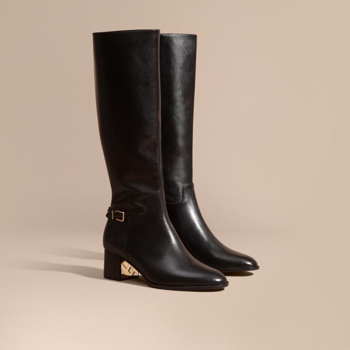 Burberry Burberry Knee-high Leather Boots, Size: 35.5, Black