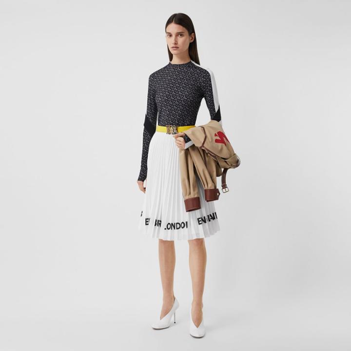 Burberry Burberry Colour Block Monogram Print Stretch Jersey Top, Grey