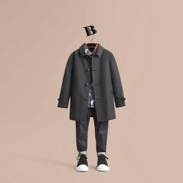 Burberry Burberry Mercerised Cotton Car Coat, Size: 14y, Black