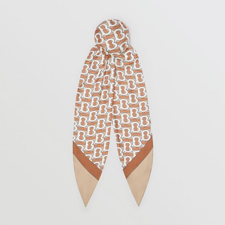 Burberry Burberry Monogram Print Silk Hair Scarf, Green