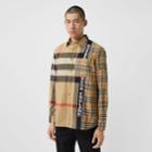 Burberry Burberry Logo Print Patchwork Check Cotton Oversized Shirt, Size: Xs, Beige