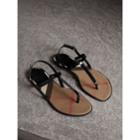Burberry Burberry House Check-lined Leather Sandals, Size: 37, Black