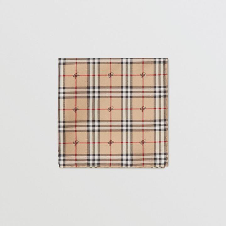 Burberry Burberry Equestrian Knight Check Silk Pocket Square, Brown