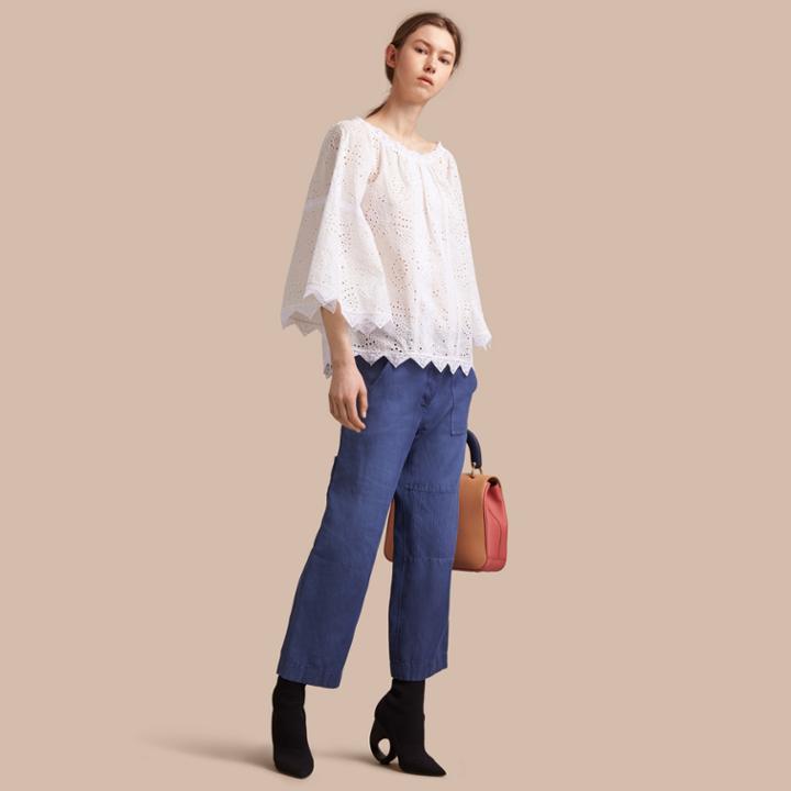 Burberry Burberry Broderie Anglaise Flared Top, Size: 06, White