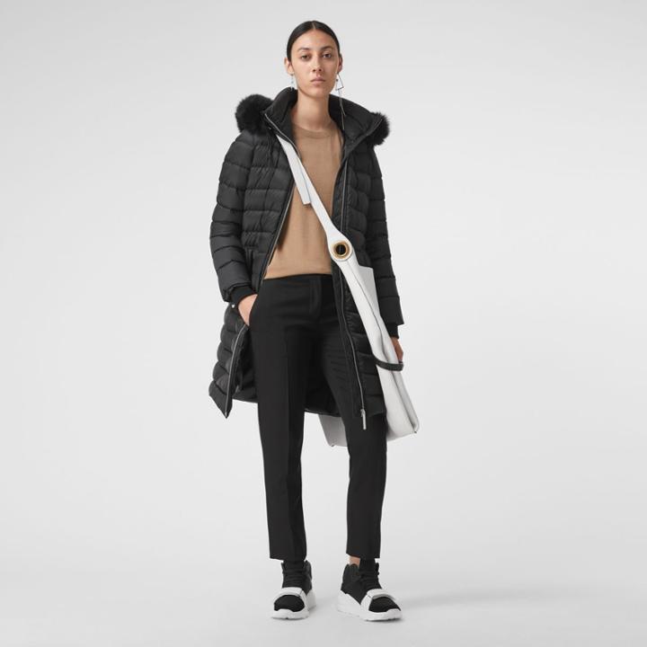 Burberry Burberry Detachable Shearling Trim Down-filled Puffer Coat, Black