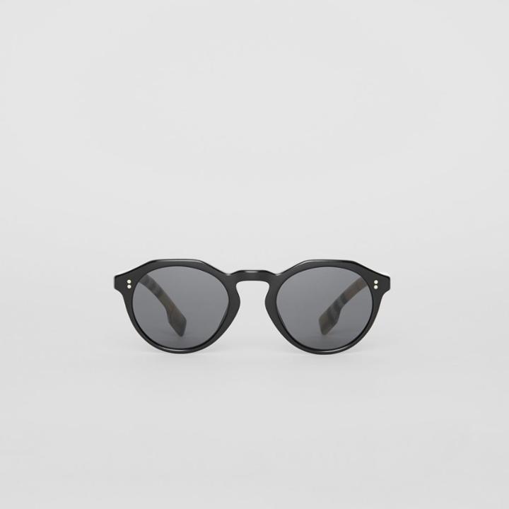 Burberry Burberry Vintage Check Detail Round Frame Sunglasses, Grey
