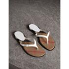 Burberry Burberry House Check And Leather Sandals, Size: 41, White