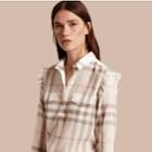 Burberry Burberry Frill Detail Check Cotton Shirt, Size: 06, White