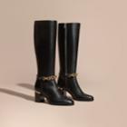 Burberry Burberry Chain Detail Leather Boots, Size: 38.5, Black