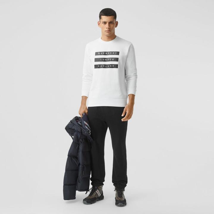 Burberry Burberry Tape Print Cotton Sweatshirt, Size: M, White