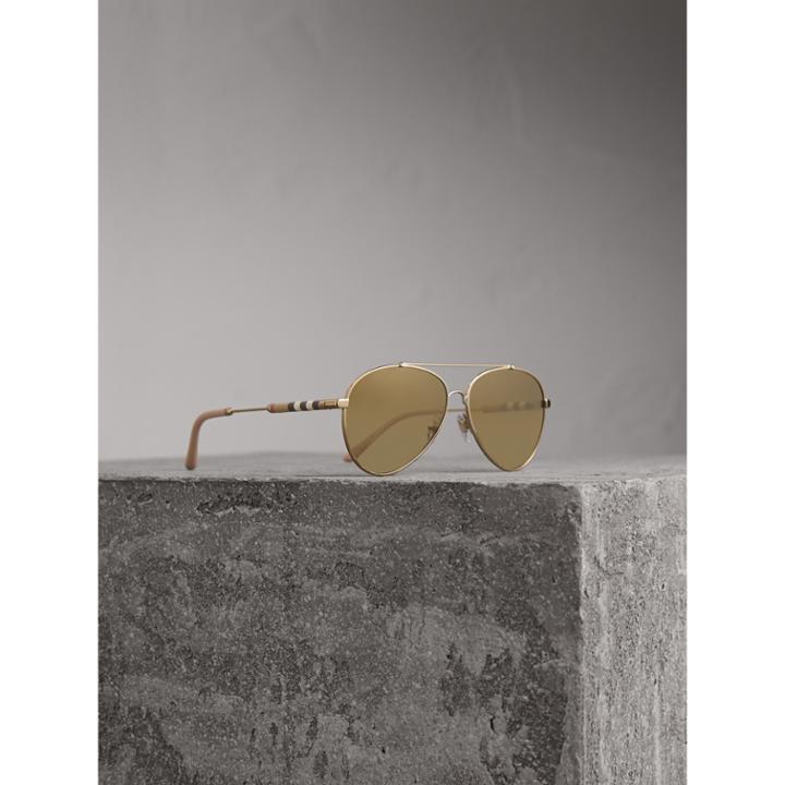 Burberry Burberry Check Detail Mirrored Pilot Sunglasses, White