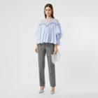 Burberry Burberry Puff-sleeve Striped Cotton And Jersey Blouse, Size: 04, Blue