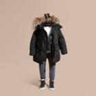 Burberry Burberry Fur-trimmed Down-filled Hooded Puffer Coat, Size: 8y, Black