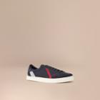 Burberry Burberry Canvas Check And Leather Trainers, Size: 45.5, Blue