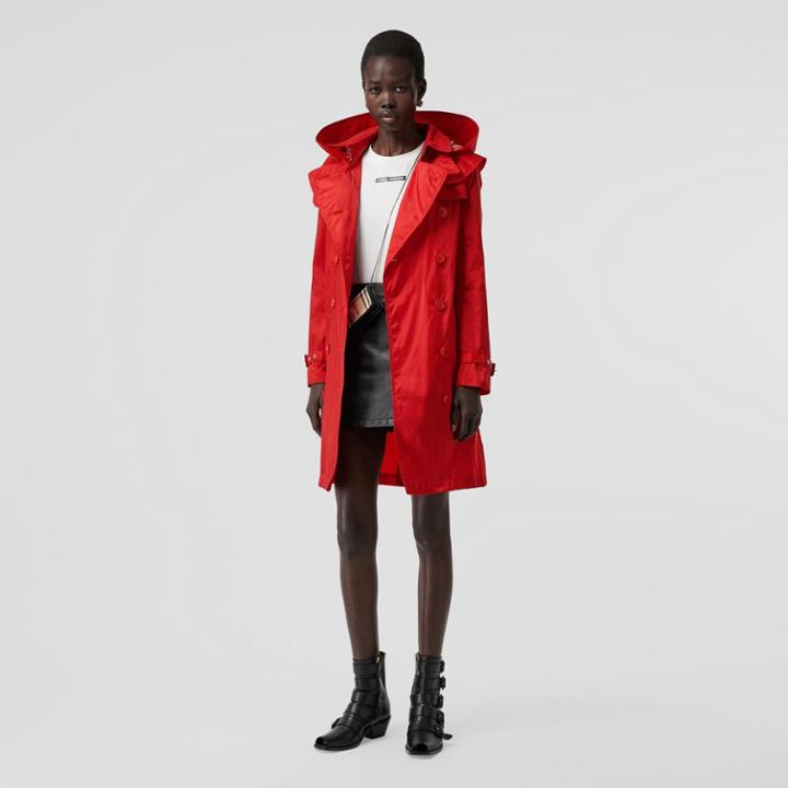 Burberry Burberry Detachable Hood Technical Nylon Trench Coat, Size: 04, Red