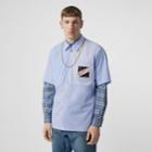 Burberry Burberry Short-sleeve Logo Graphic Patchwork Cotton Shirt, Blue