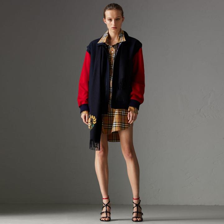 Burberry Burberry Reissued Contrast-sleeve Wool Jacket, Size: M
