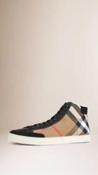 Burberry House Check And Leather High-top Trainers