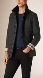 Burberry Brit Check Detail Quilted Jacket With Corduroy Collar