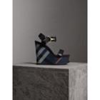Burberry Burberry Hardware Detail Ripstop And Check Wedge Sandals, Size: 39, Blue