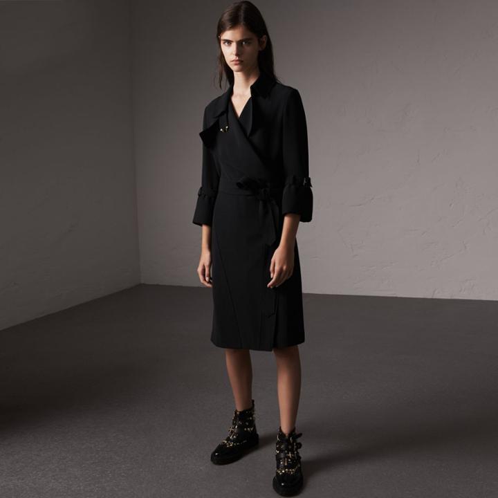 Burberry Burberry Silk Georgette Trench Wrap Dress, Size: 06, Black
