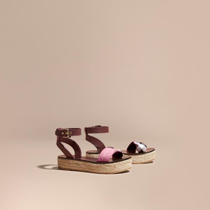 Burberry Burberry Leather And House Check Espadrille Platform Sandals, Size: 39.5, Purple