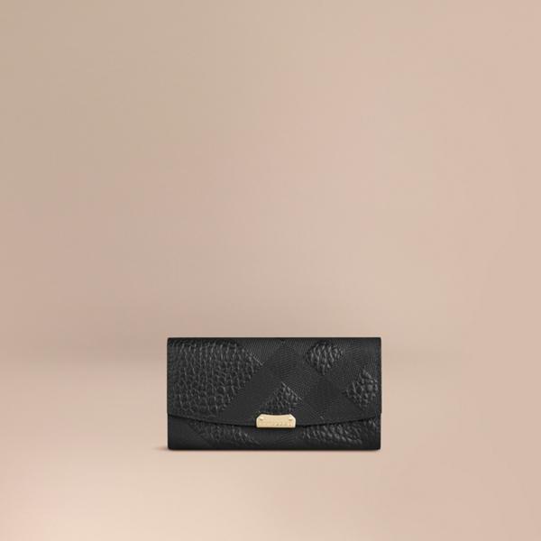 Burberry Embossed Check Leather Continental Wallet