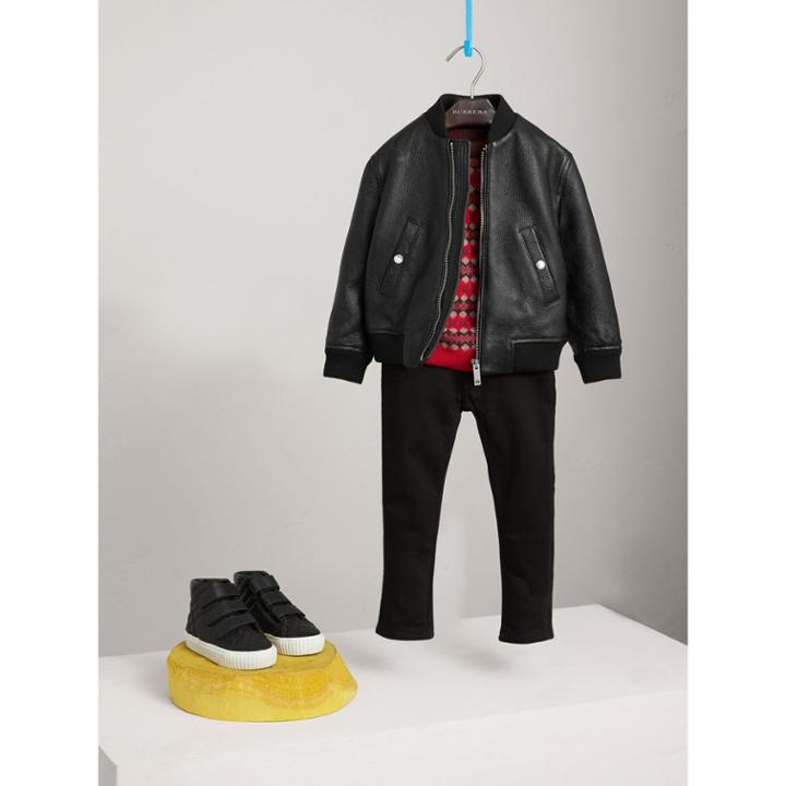 Burberry Burberry Embossed Deerskin Bomber Jacket, Size: 8y, Black