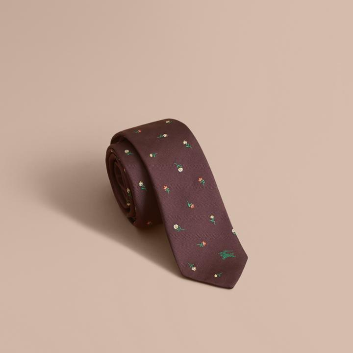 Burberry Burberry Slim Cut Floral Silk Jacquard Tie, Red
