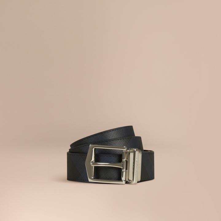 Burberry Burberry London Check And Leather Reversible Belt, Size: 110, Blue