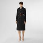 Burberry Burberry Leather Detail Cotton Gabardine Trench Coat, Size: 00, Black