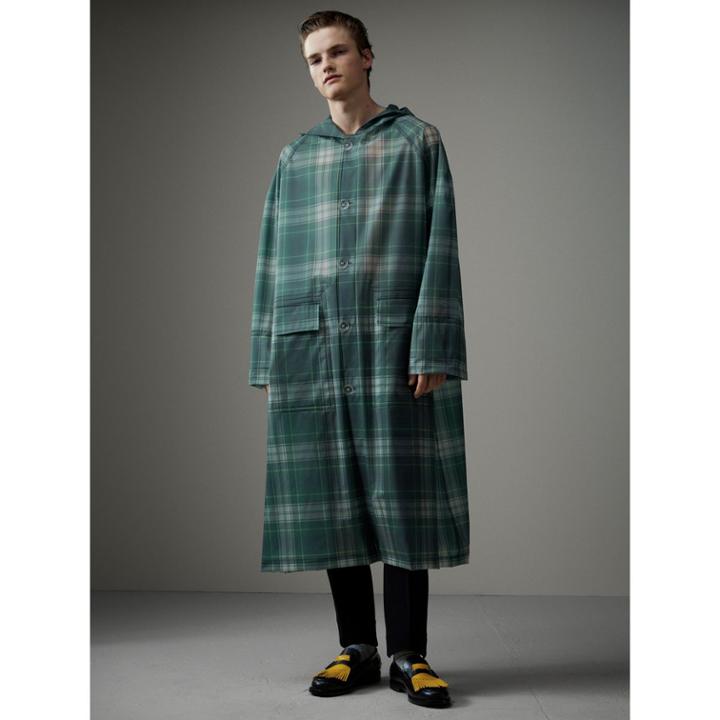 Burberry Burberry Tartan Soft-touch Plastic Hooded Car Coat, Size: 38, Blue