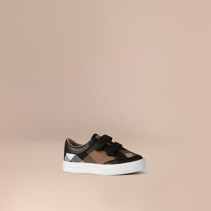Burberry Burberry House Check And Leather Trainers, Size: 8.5, Black