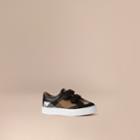 Burberry Burberry House Check And Leather Trainers, Size: 8.5, Black