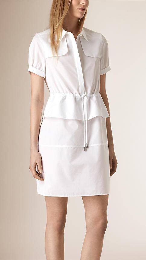 Burberry Peplum Detail Cotton Shirt Dress