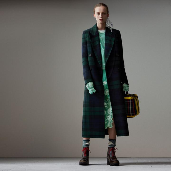 Burberry Burberry Tartan Double-faced Wool Cashmere Tailored Coat, Size: 08, Blue