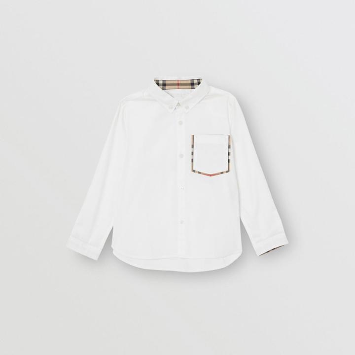 Burberry Burberry Childrens Check Detail Cotton Oxford Shirt, Size: 6y, White