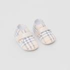 Burberry Burberry Childrens Check Cotton And Leather Booties, Size: 19, Beige