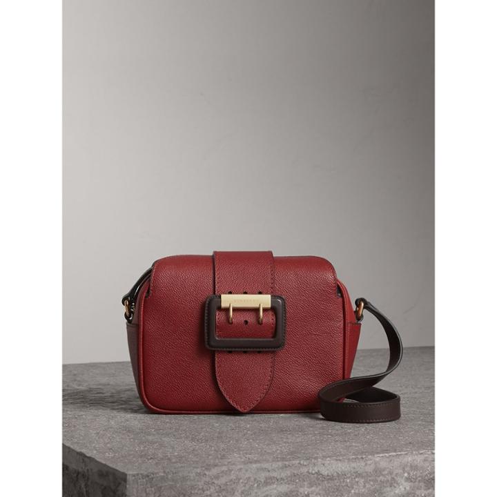 Burberry Burberry The Small Buckle Crossbody Bag In Two-tone Leather, Red