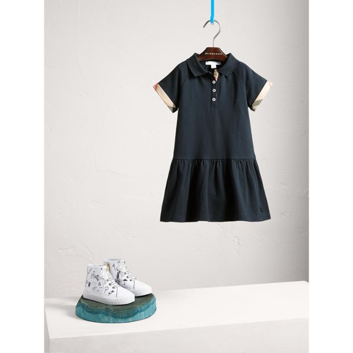 Burberry Burberry Dropped-waist Stretch Cotton Piqu Dress, Size: 6y, Blue