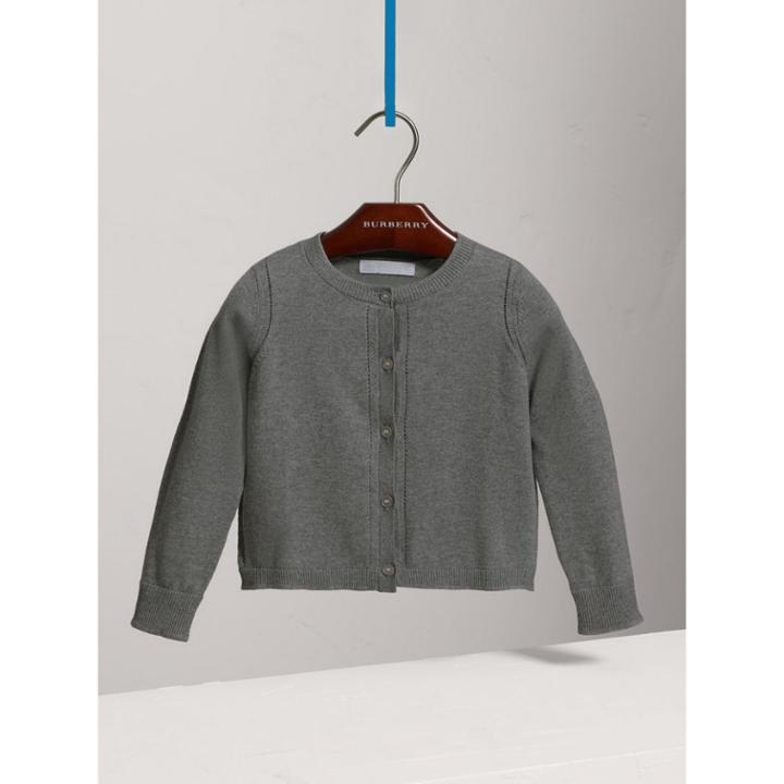 Burberry Burberry Check Cuff Cotton Knit Cardigan, Size: 10y, Grey