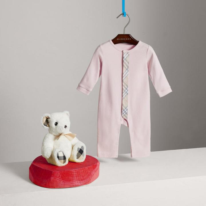 Burberry Burberry Check Trim Cotton Jumpsuit, Size: 18m, Pink