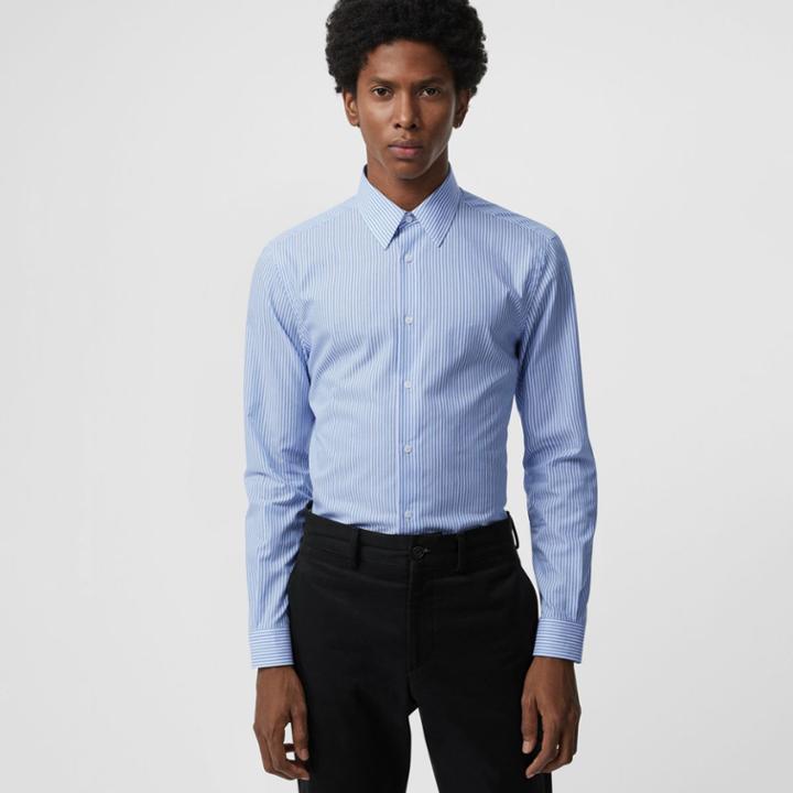 Burberry Burberry Slim Fit Striped Cotton Shirt, Size: 14.5, Blue