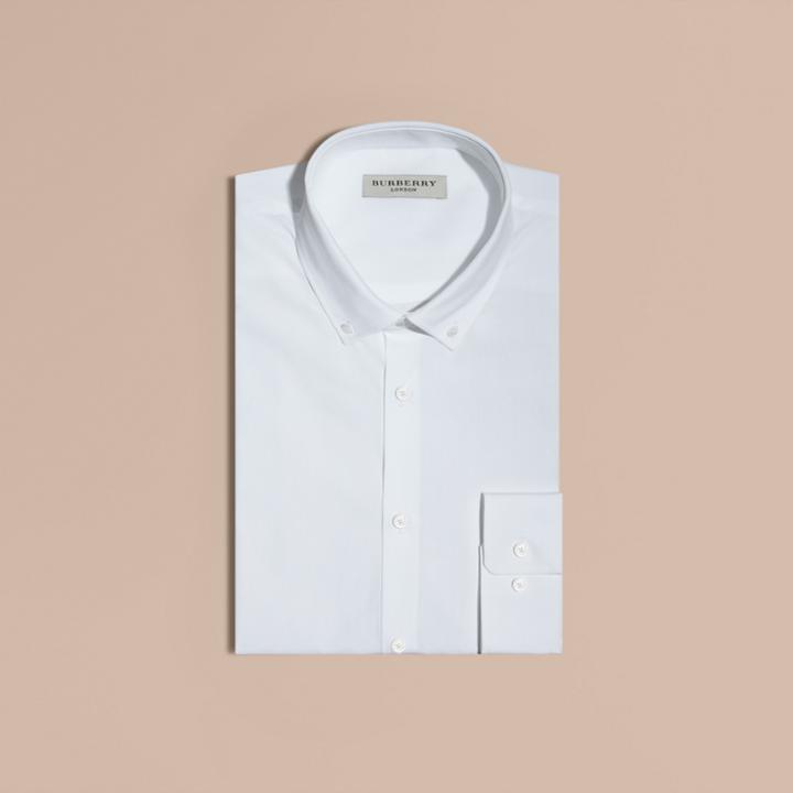 Burberry Burberry Modern Fit Button-down Collar Cotton Poplin Shirt, Size: 15, White
