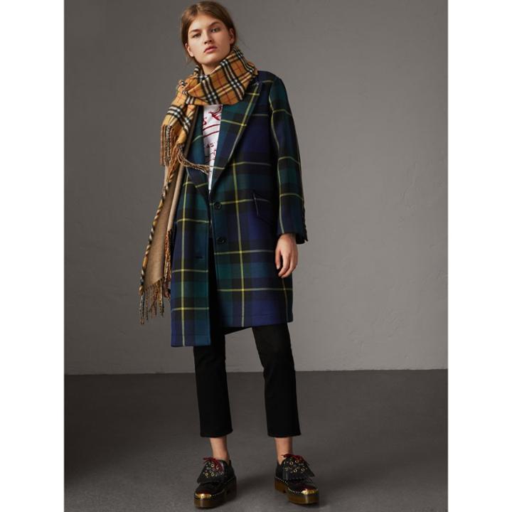 Burberry Burberry Lightweight Tartan Wool Tailored Coat, Size: 06